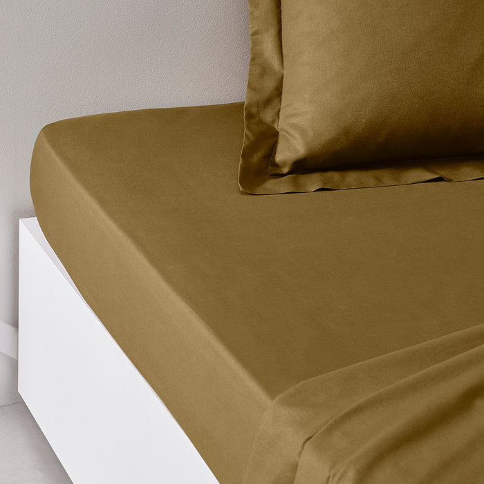 DRAP HOUSSE 140X200 2 PERSONNES GRAND BONNET 30 COTON UNI ESSENTIAL BRONZE