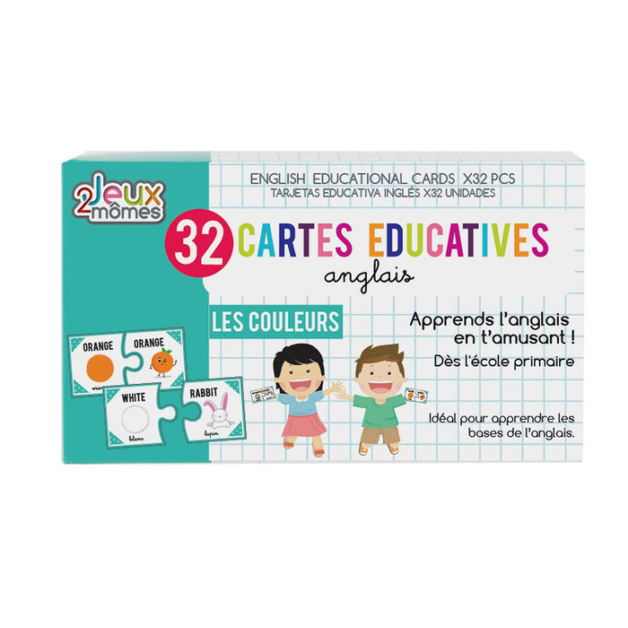 32 CARTES EDUCATIVES ANGLAIS COULEURS