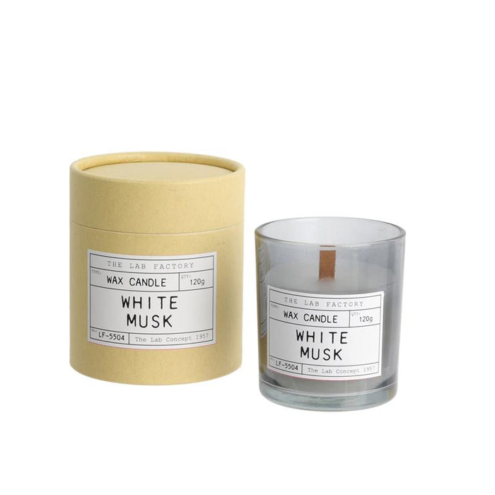 BOUGIE PARFUMÉE MÈCHE BOIS SENTEUR MUSC BLANC