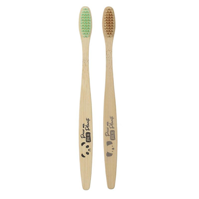 LOT DE 2 BROSSES À DENTS EN BAMBOU VERTE/ORANGE