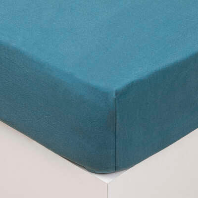 DRAP-HOUSSE COTON LAVÉ BLEU CANARD 140X190