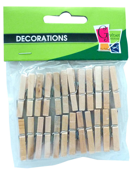 LOT DE 24 MINI PINCES À LINGE EN BOIS