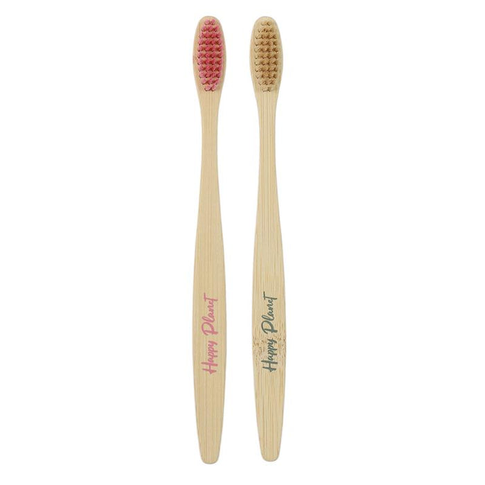 LOT DE 2 BROSSES À DENTS EN BAMBOU ROUGE/ORANGE