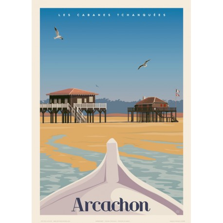 AFFICHE ARCACHON LES CABANES TCHANQUÉES - ÉTÉ N°911 ÉDITION FRICKER 50X70