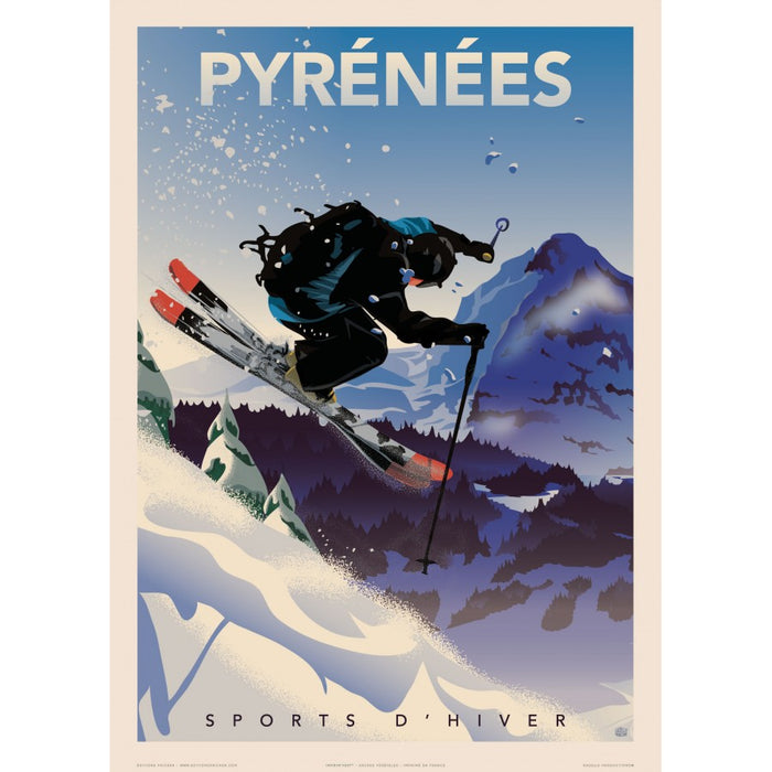 AFFICHE PYRÉNÉES SPORT D'HIVER SKI N°114 ÉDITION FRICKER 50X70