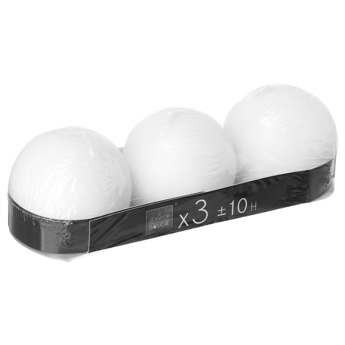 LOT DE 3 BOUGIES BOULES BLANCHES 6CM