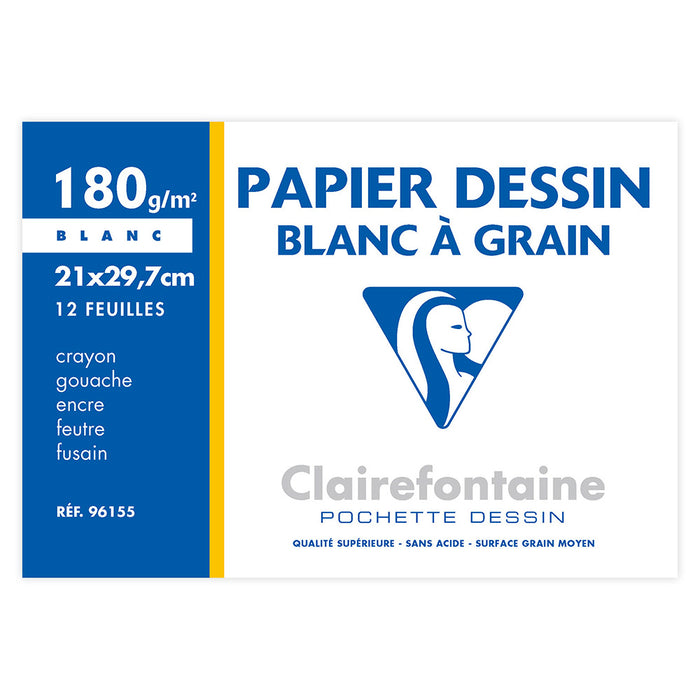 POCHETTES 12 FEUILLES DESSIN À GRAIN A4 180GR