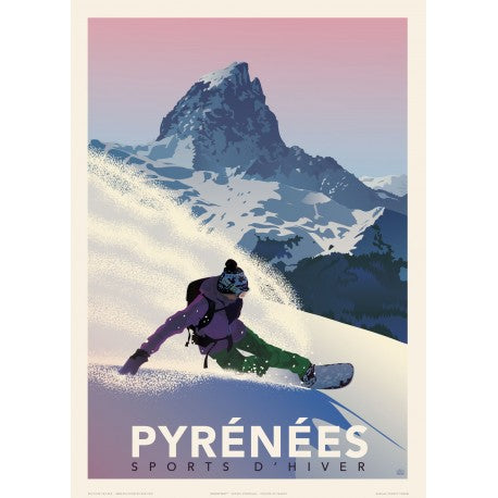 AFFICHE PYRÉNÉES SPORT D'HIVER SNOWBOARD N°115 ÉDITION FRICKER 50X70